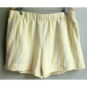 Linen Cotton Elastic Waist Shorts Size XL Yellow White Stripe Lounge Beach